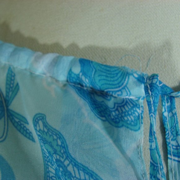 Sheer Blue Tones Open Long Sleeve Boho Mehndi Style Floral Side Slit Cover Up - Picture 11 of 16